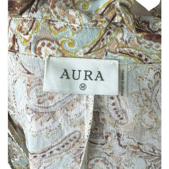 Aura Falling Foliage Brown Floral Paisley Long Sleeve Tiered Peasant Maxi Dress - Picture 10 of 12